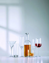 Elegant Luigi Bormioli Bach Whiskey Set with carafe and tumblers, crafted from lead-free crystal with a faceted design.