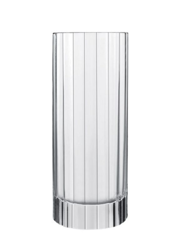 Set of 6 Luigi Bormioli Bach 480ml tumblers, crafted from lead-free crystal with faceted design, heavy base, and fine rims.