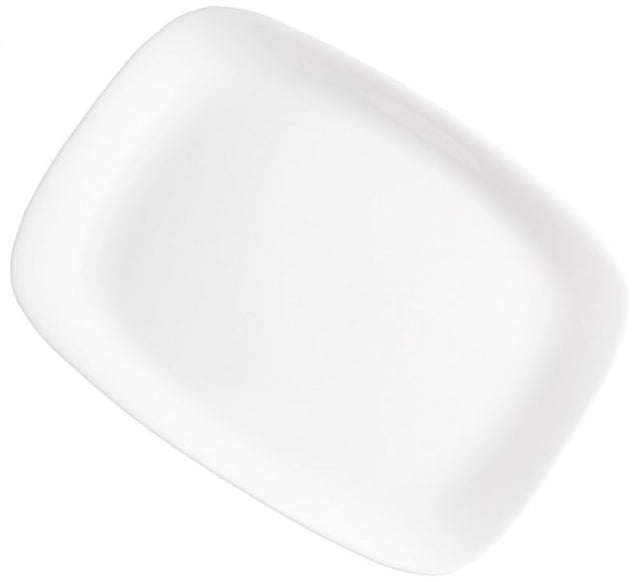 Set of 12 Bormioli Rocco Gusto 33cm rectangular plates in tempered opal glass, perfect for stylish dining and presentations.