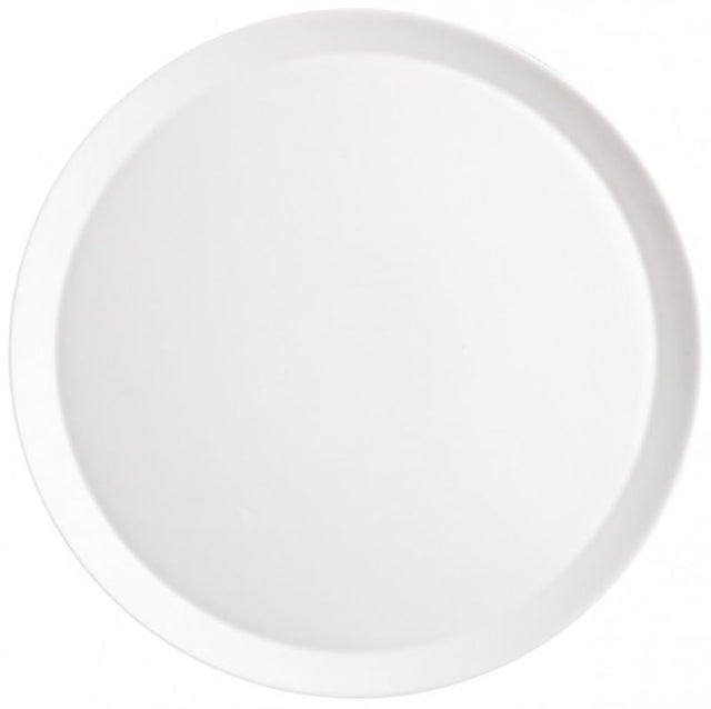 Set of 12 Bormioli Rocco Gusto 33.5cm pizza plates in elegant opal glass, perfect for serving gourmet pizzas and more.