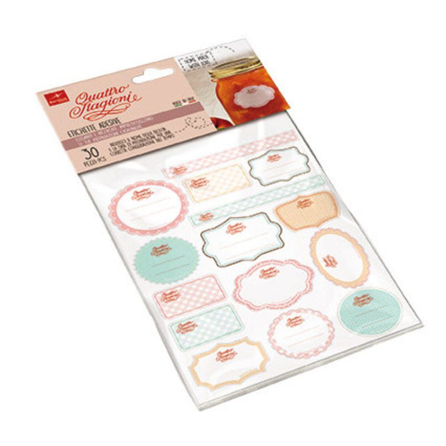 Set of 30 vintage-style adhesive labels for organizing homemade preserves, perfect for canning enthusiasts.