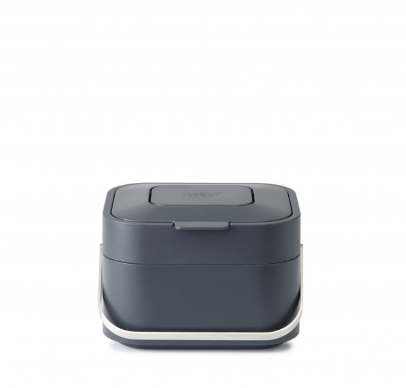 Joseph Joseph Stack 4 in Graphite, a stylish food waste caddy with a ventilated design and stainless-steel handle for easy disposal.