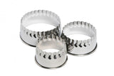 Wiltshire Scone & Cookie Cutters Set of 3 in stainless steel, perfect for uniform scones and cookies with a crimped edge.