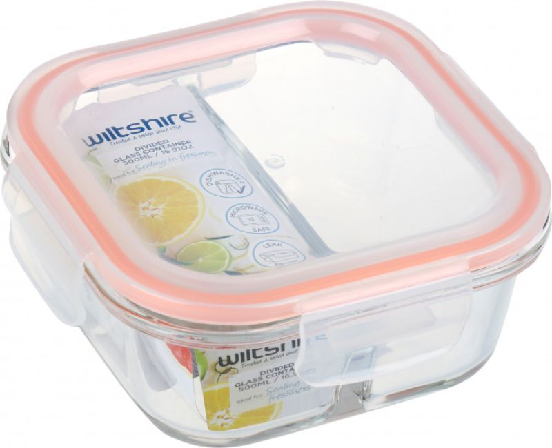 Wiltshire - Square Glass Container with 2 Dividers 500ml