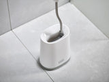 Joseph Joseph Flex Lite Toilet Brush in grey with flexible head for efficient cleaning and sleek storage holder.