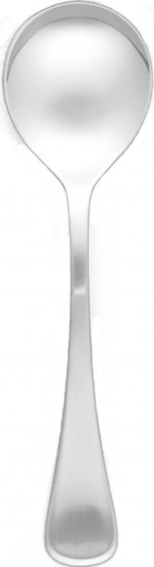 Set of 12 elegant soup spoons in premium stainless steel with a reflective head and comfortable satin-finished handles.