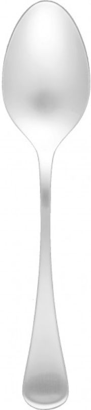 Set of 12 elegant stainless steel table spoons with mirrored heads and satin-finish handles for refined dining.